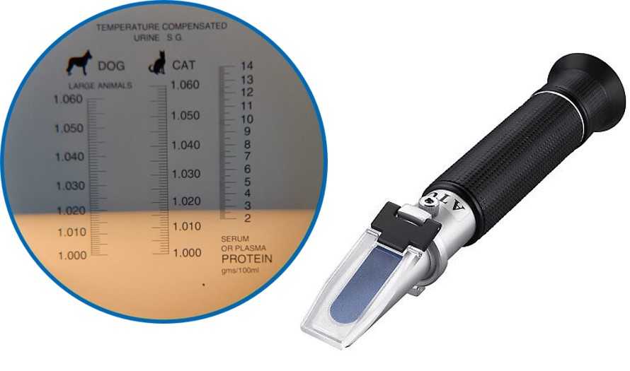 Ein Refraktometer für den Einsatz in der Tiermedizin liefert zuverlässige Ergebnisse bei der Bestimmung des Urin Spezifische Gewichts.